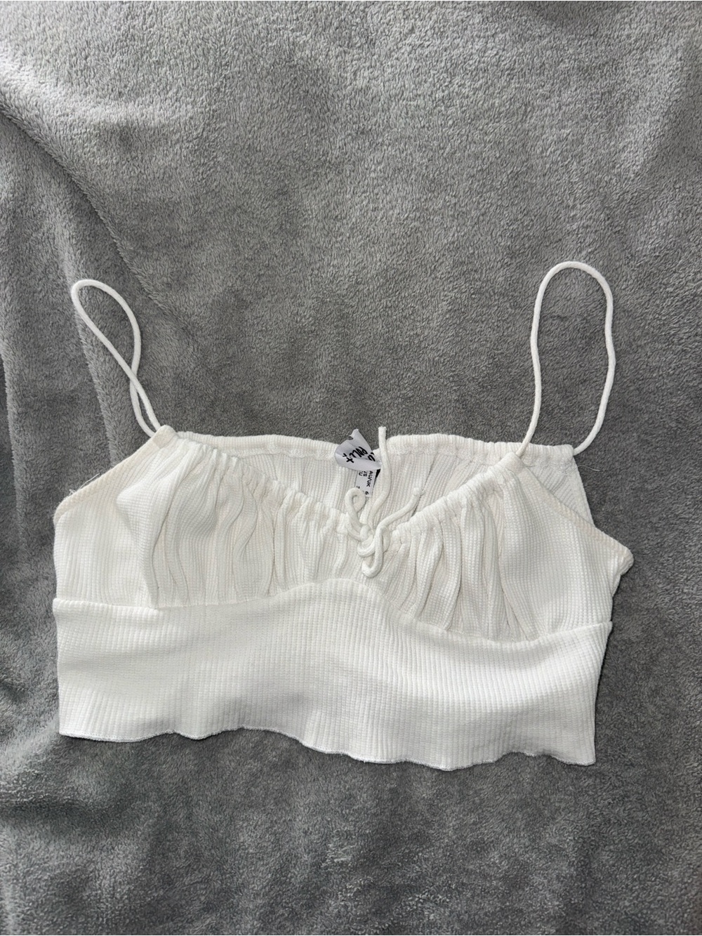 Princess Polly White Ribbed Tie-Front Cropped Cami